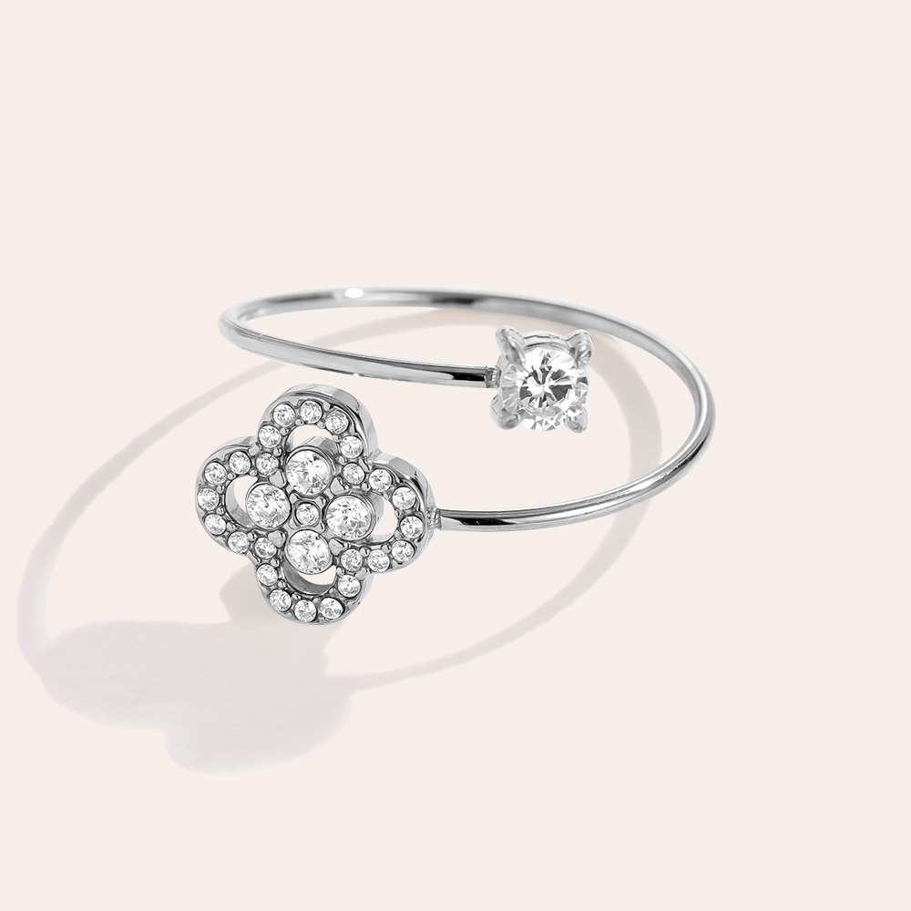 Diamond Lucky Flower Hug stainless steel ring    