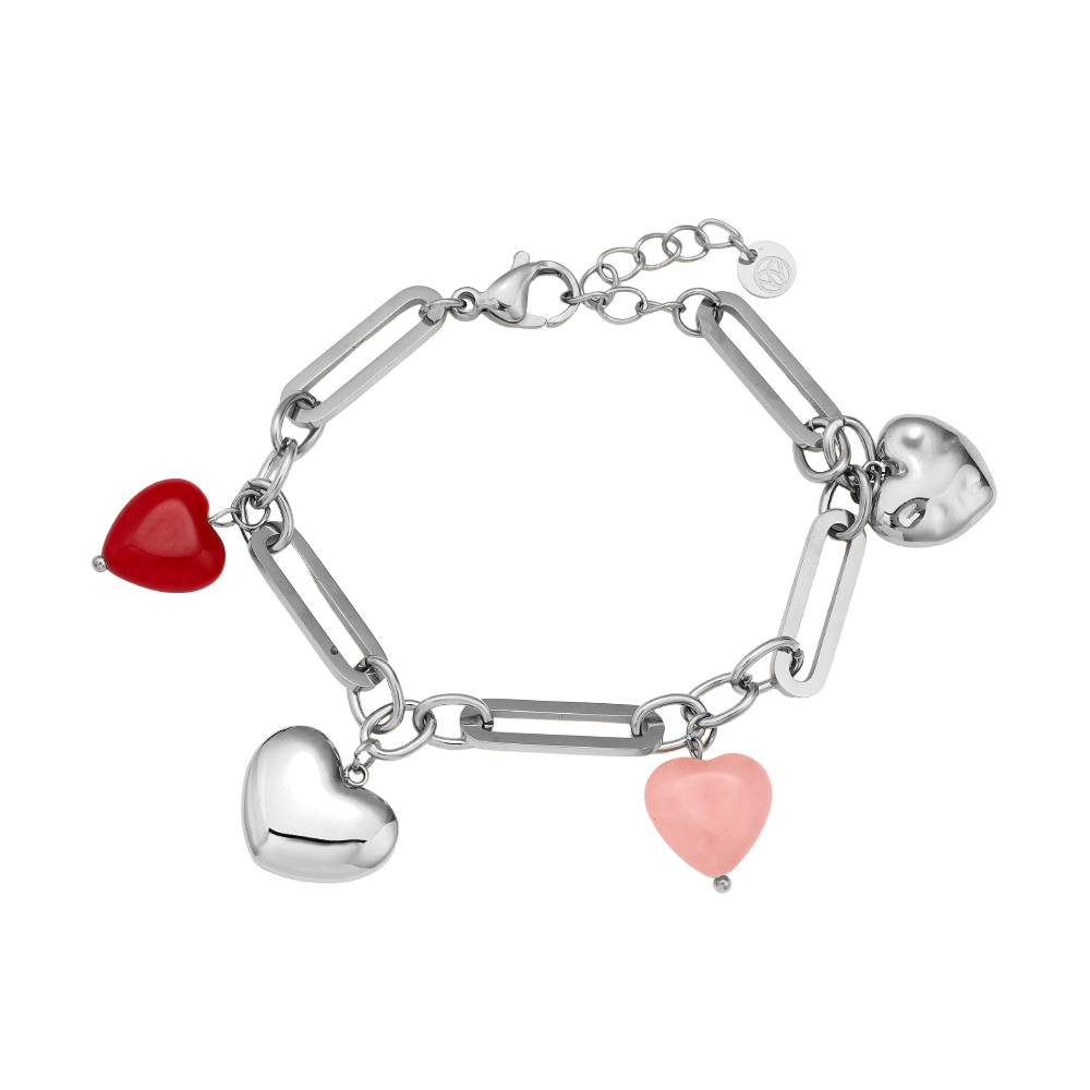 17cm Colourful Hearts stainless steel bracelet