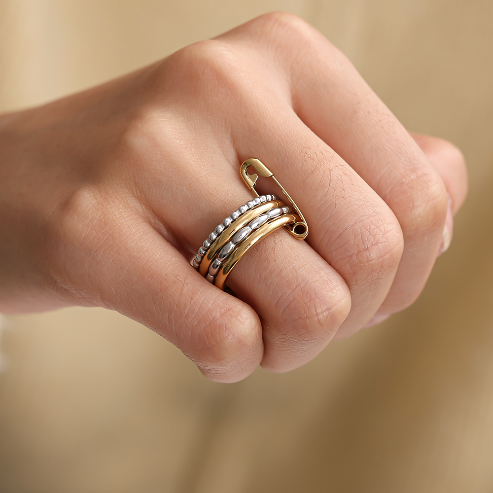 Various Layer Gold And Silver Ring Set With Pin Stainless Steel Ring 