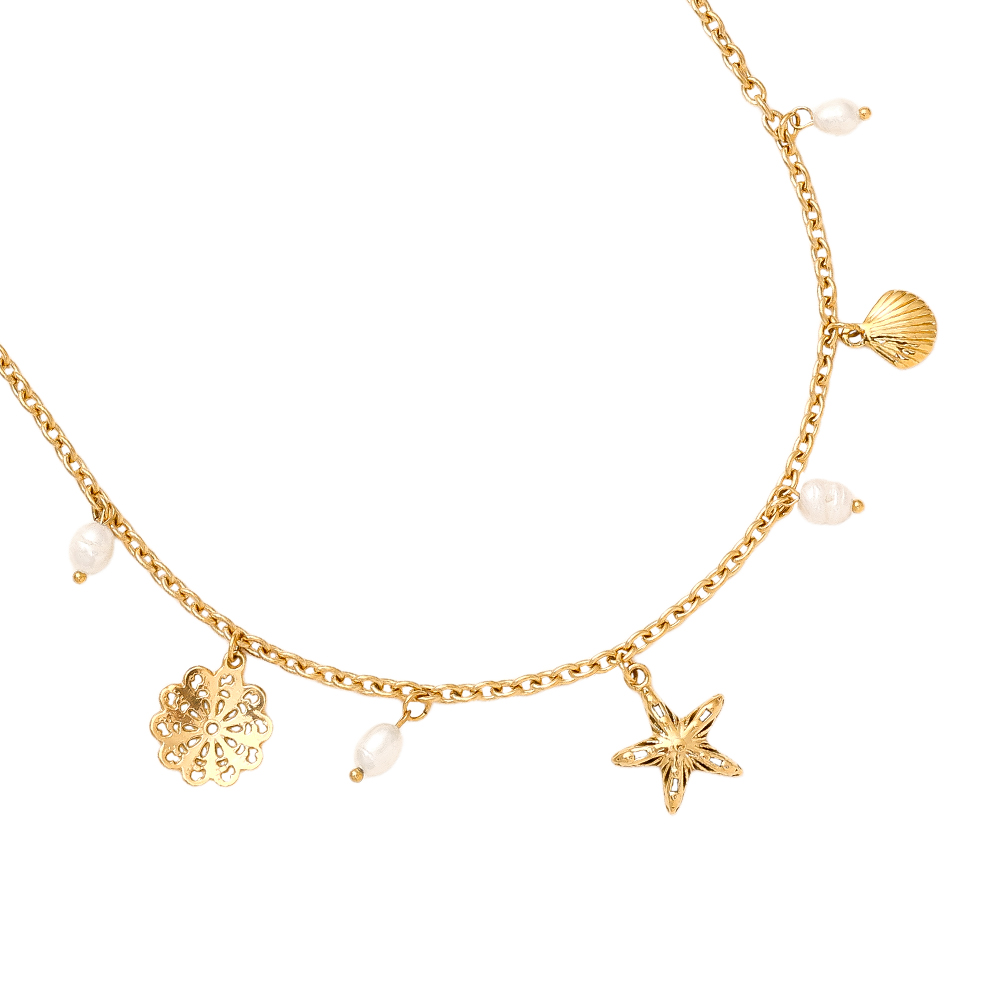 42cm Pretty Ocean And Pearl Stainless Steel Necklace  
