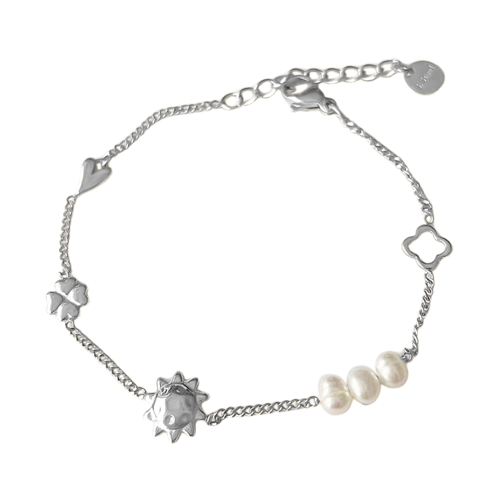 16cm sun clover heart and pearl stainless steel bracelet 