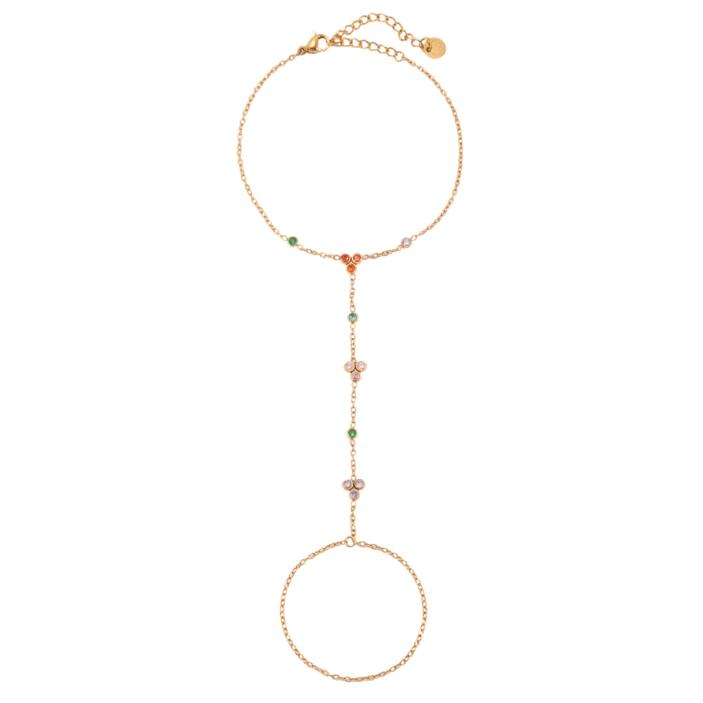 16.5cm Many small colourful round zirconia hand chain stainless steel bracelet    