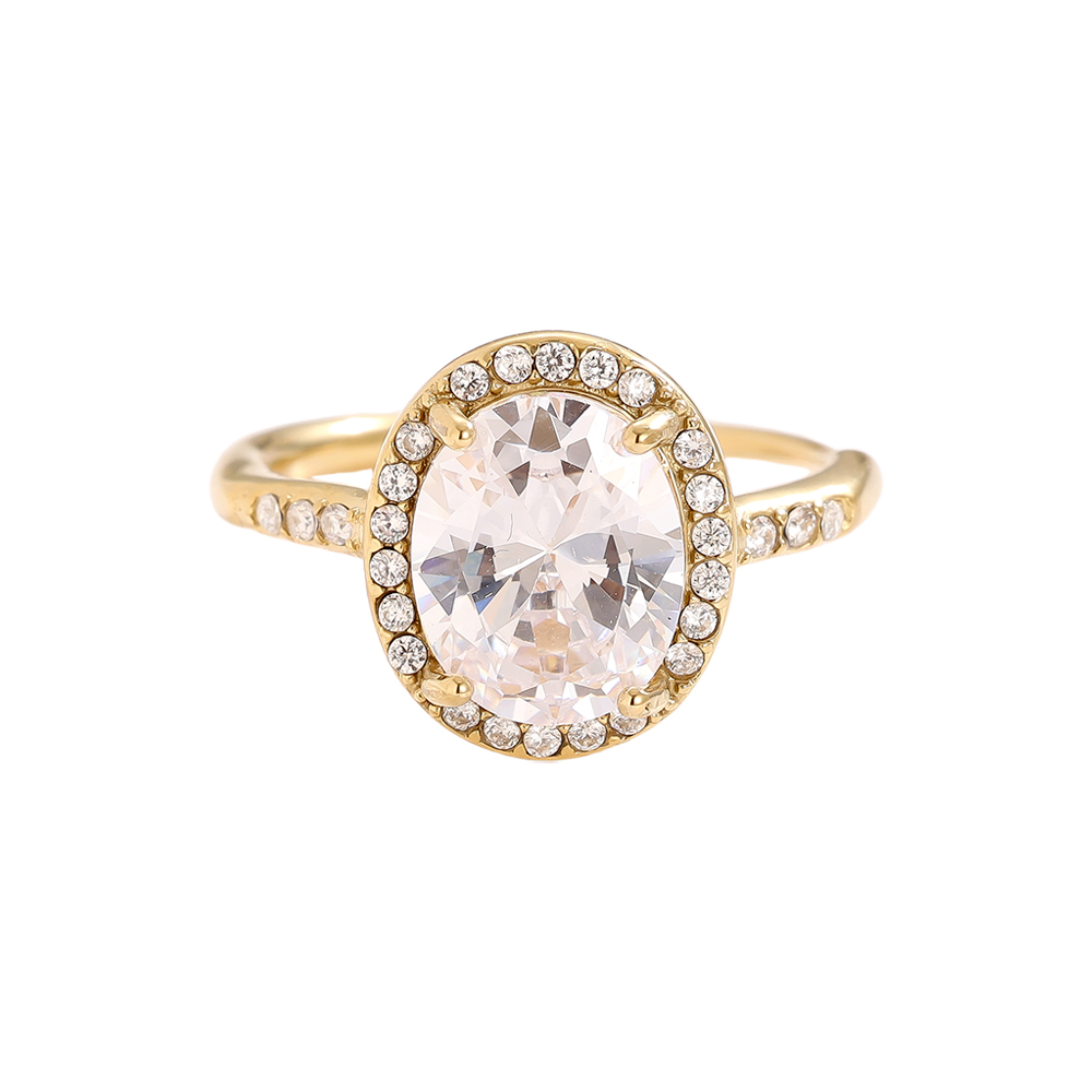 Big Oval Diamond Stainless Steel Ring   