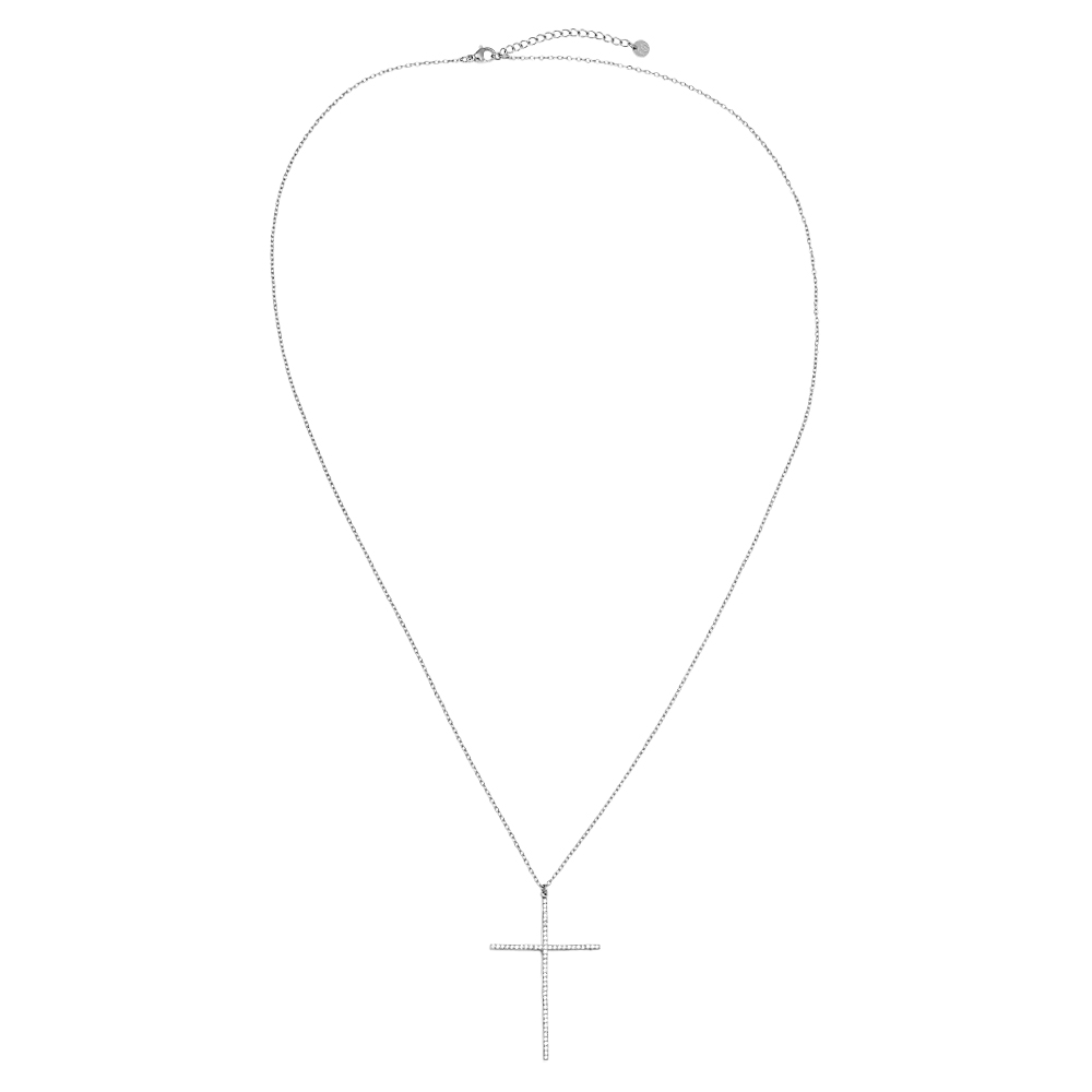 70cm zirconia cross stainless steel necklace       
