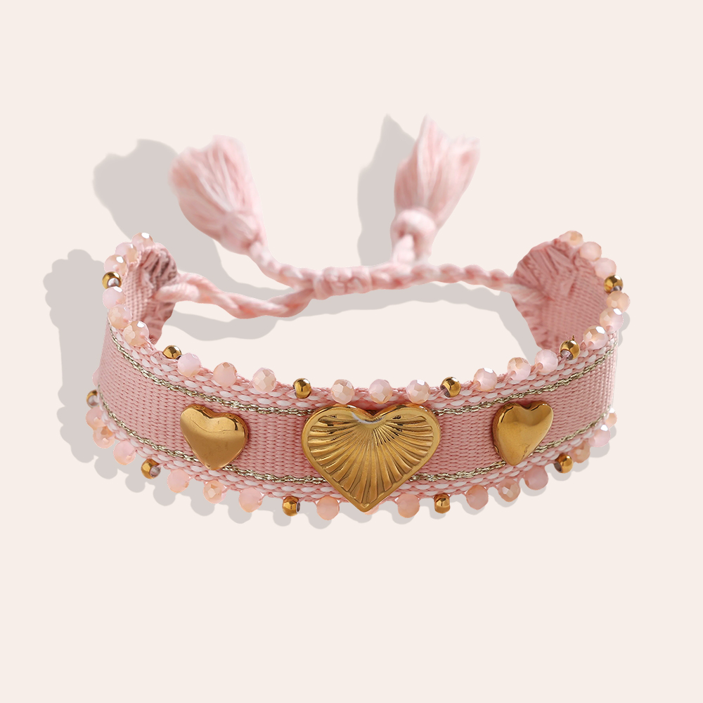 Heart on a polyester bag Stainless steel bracelet   