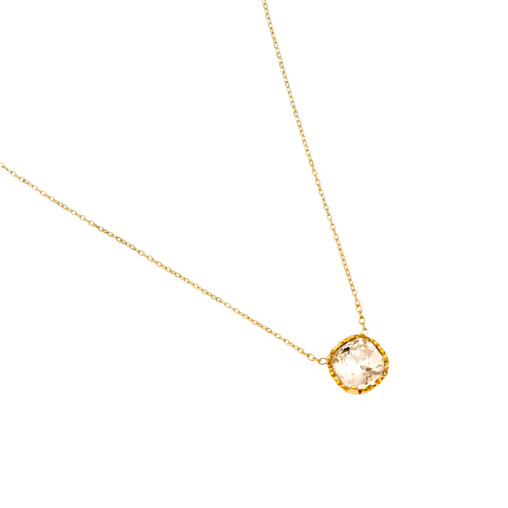 40cm square round glass stainless steel necklace     