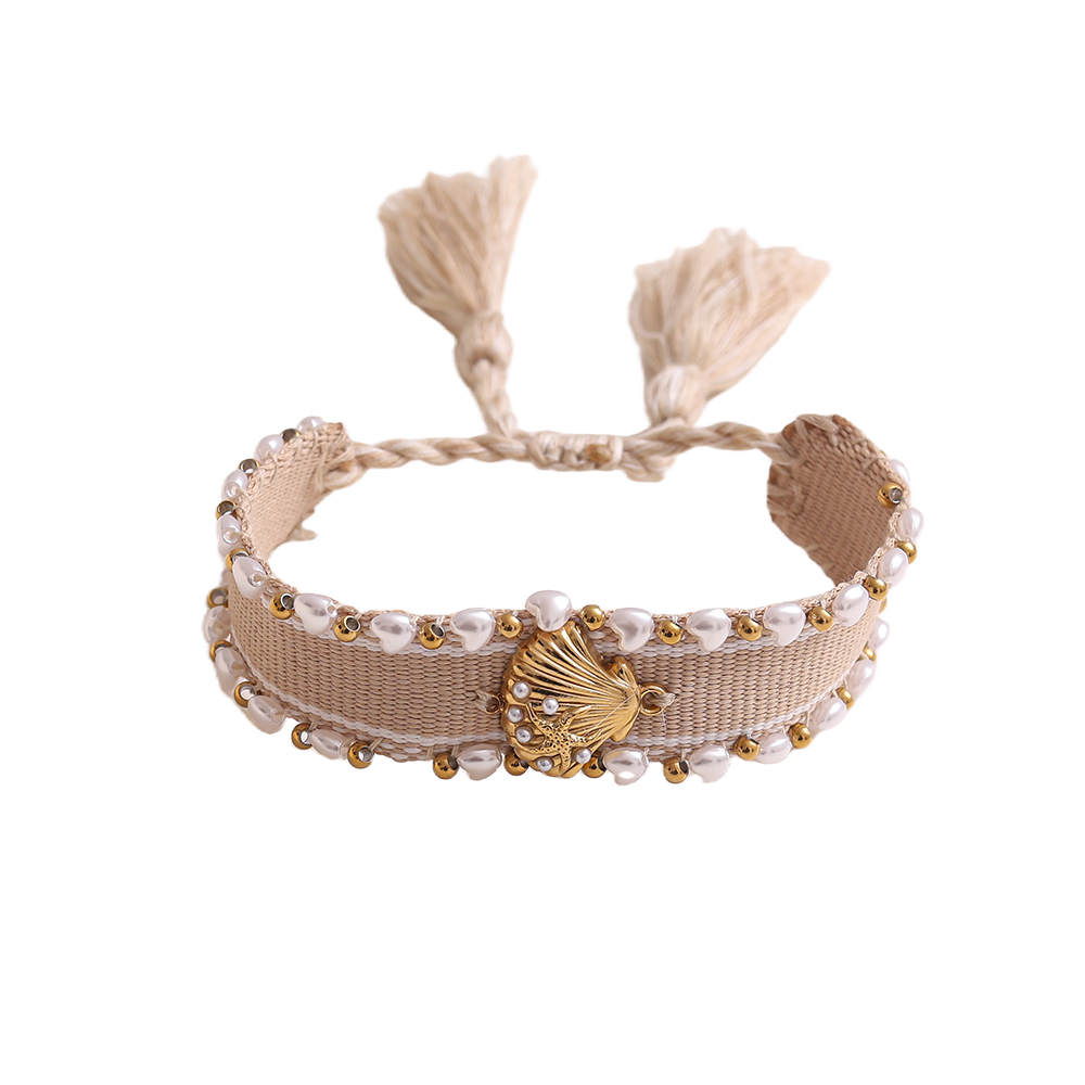 Shell on a polyester bag Stainless steel bracelet