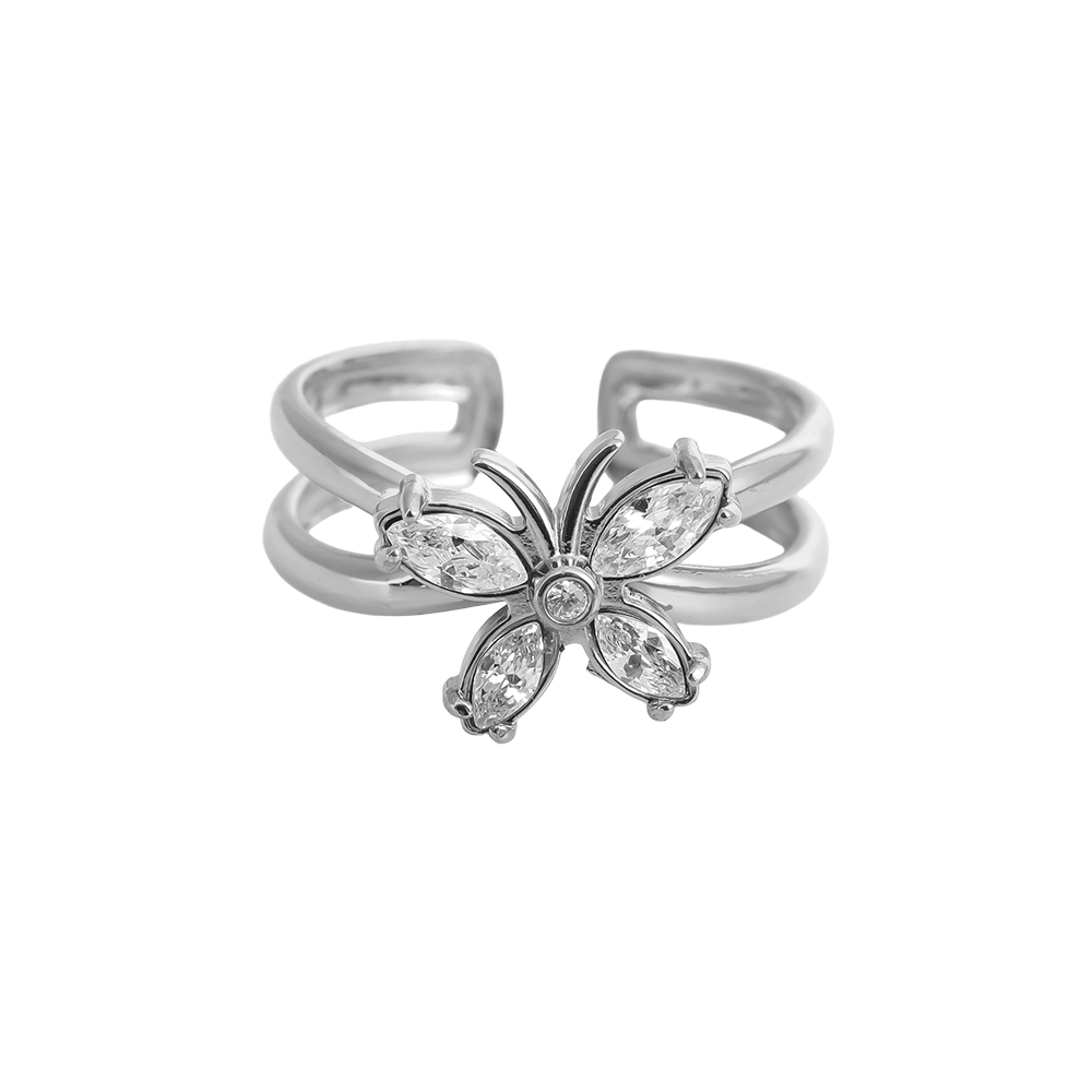 Adjustable zirconia butterfly stainless steel ring
