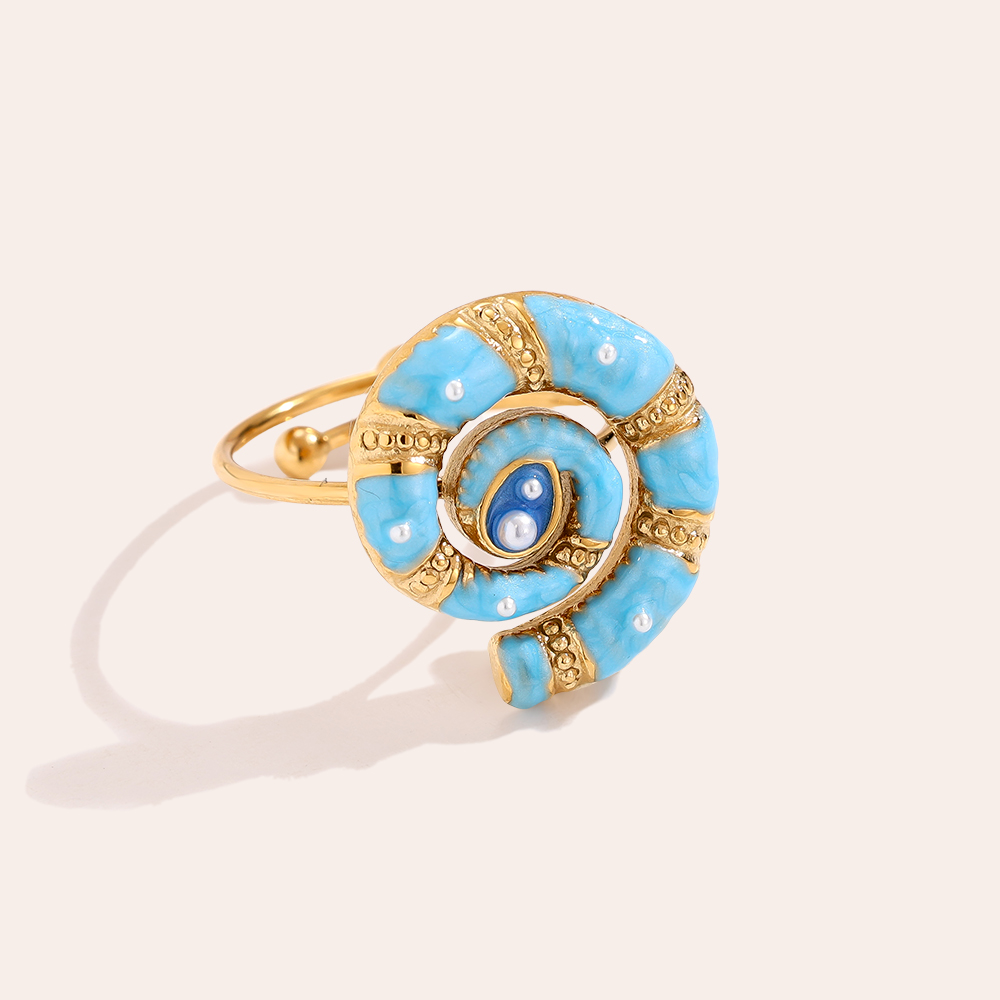 Marina blue scroll stainless steel ring  