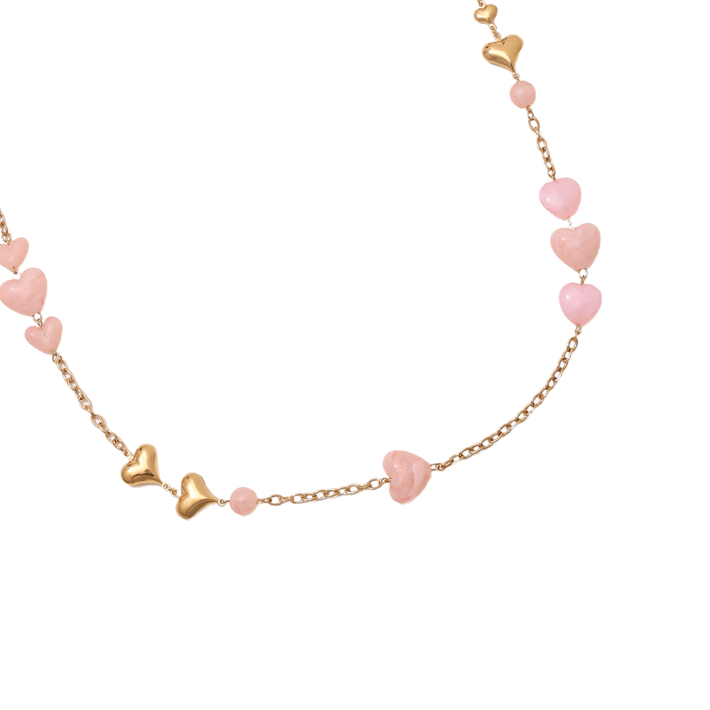 102cm Acrylic Hearts And Gold Hearts Stainless Steel Necklaces  