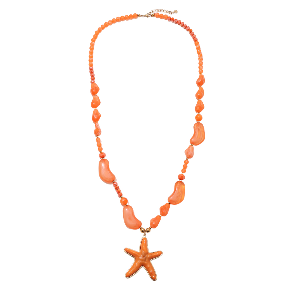 90cm resin starfish and ball stainless steel necklaces   