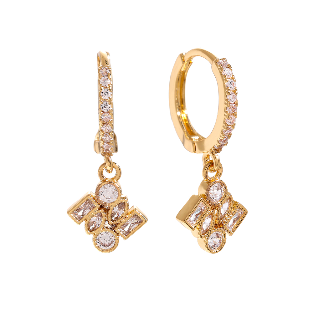 2.5cm Combined Cubes Diamond Gold-plated Earrings