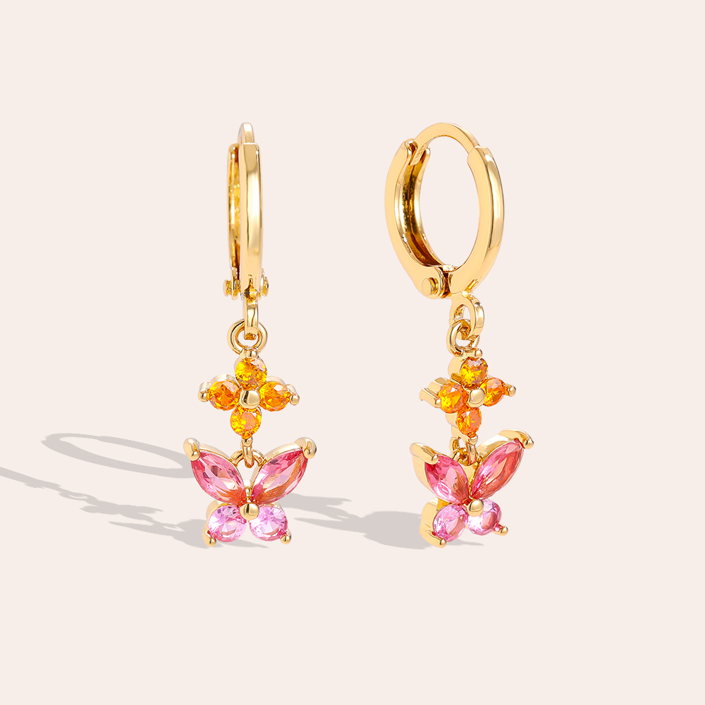 2.8cm Nice Colourful Diamond Butterfly Gold Plated Earrings   