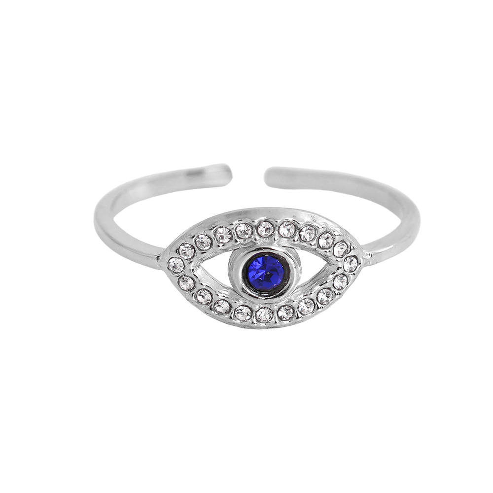 Adjustable blue zirconia eyes stainless steel ring    