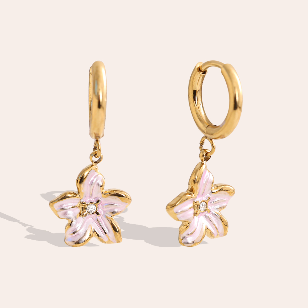 1.2*2.6cm pink flowers stainless steel earrings 