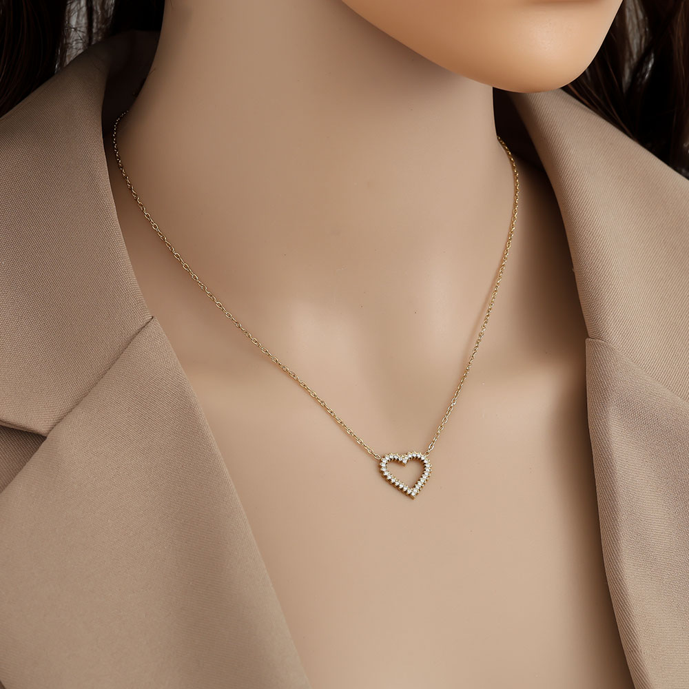 41cm Diamond Nice Heart stainless steel necklace    
