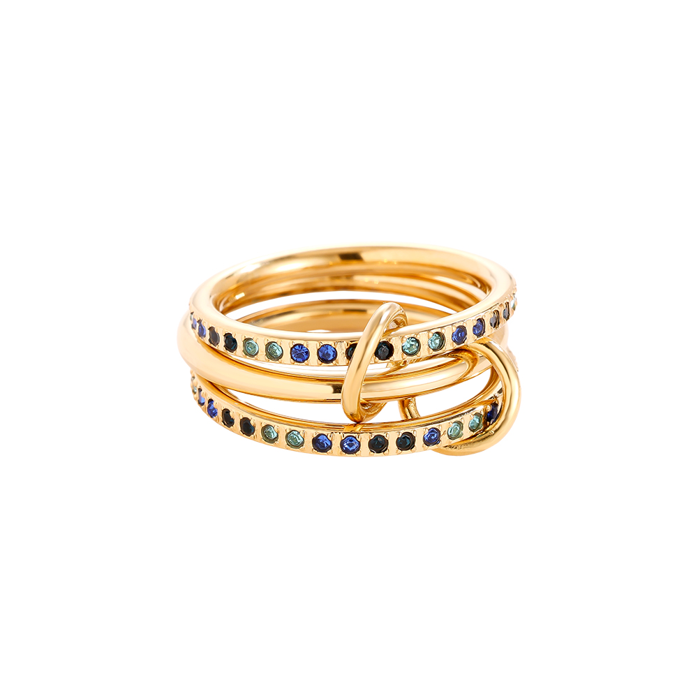 Three Layer Blue Colour Gradient Diamond Stainless Steel Ring    