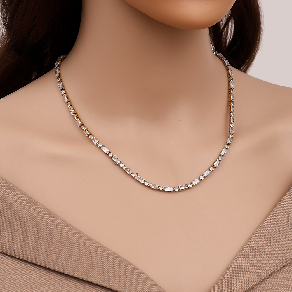 40cm Diamond Cube And Dot Chain Stainless Steel Necklace      