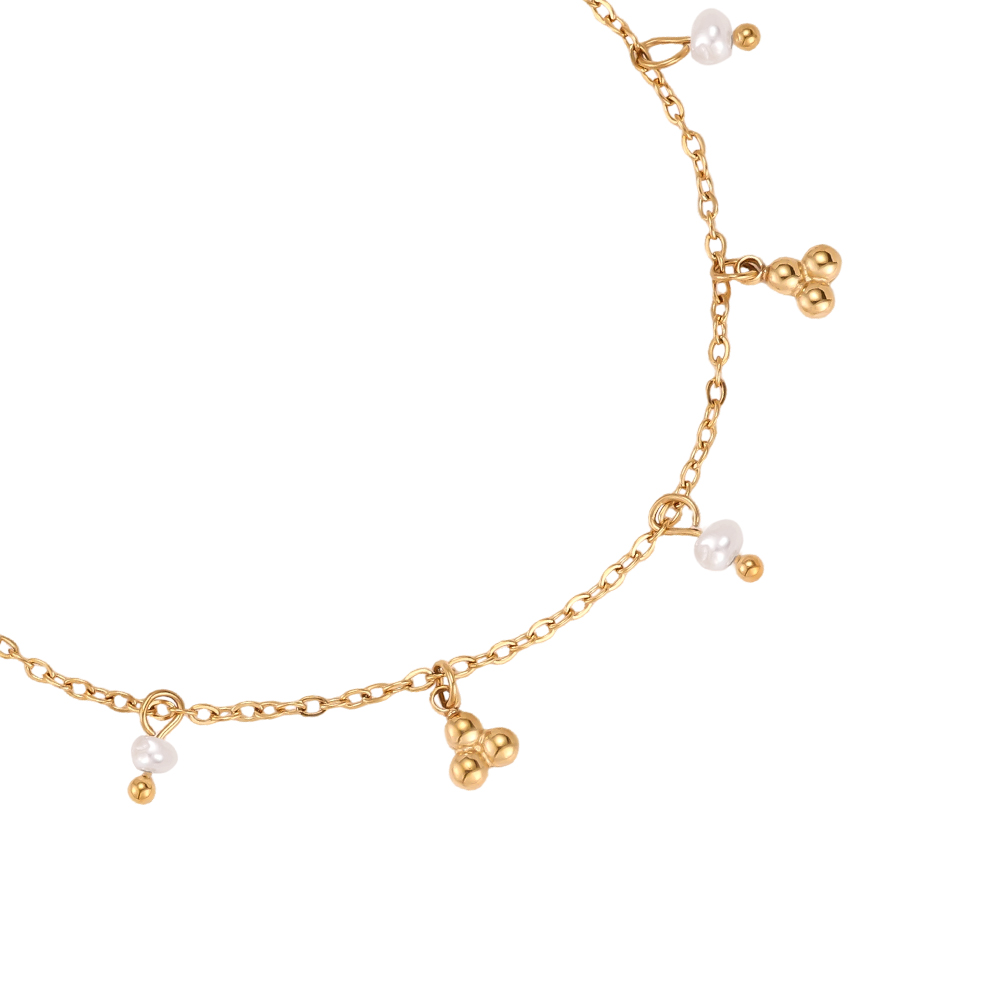 Stainless steel bracelet, 17 cm, with beads and gold dots