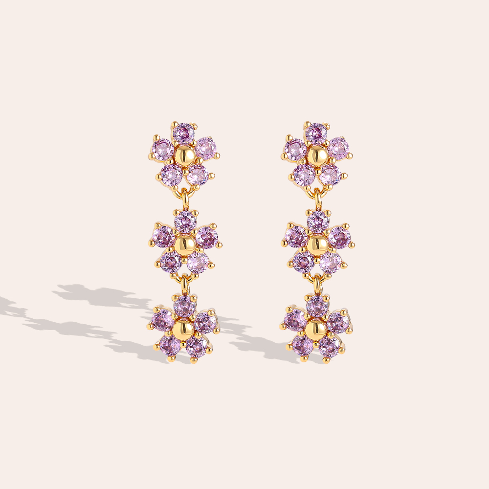 25mm Three Diamond Flowers Gold-plated Earrings 