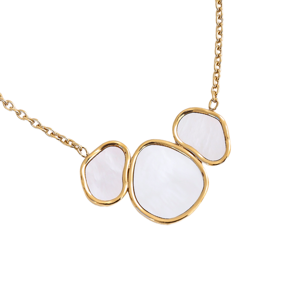 42cm three irregular mother-of-pearl plates stainless steel necklace