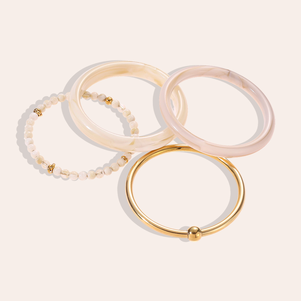 Stainless steel bangle set 6.5cm width 4 pieces acrylic 
