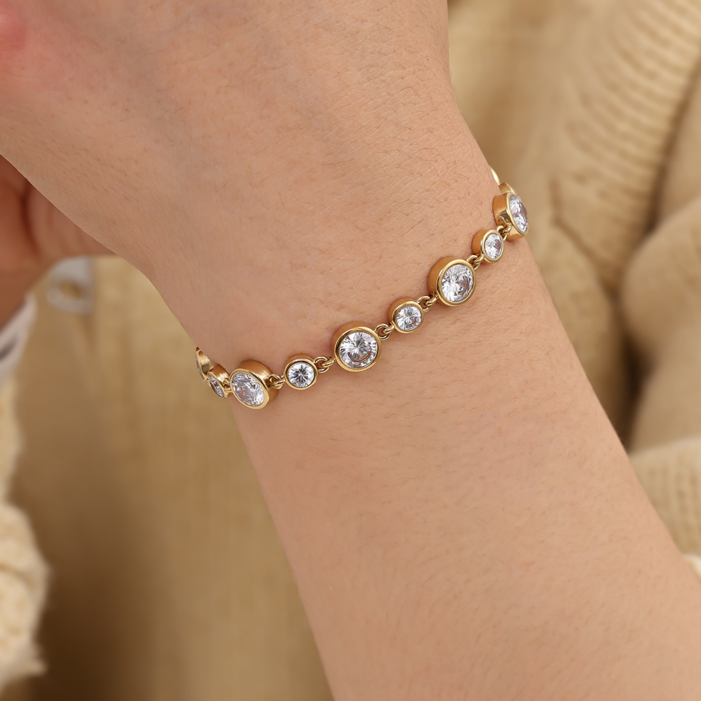 16cm Fancy Round Diamond Chain stainless steel bracelet   