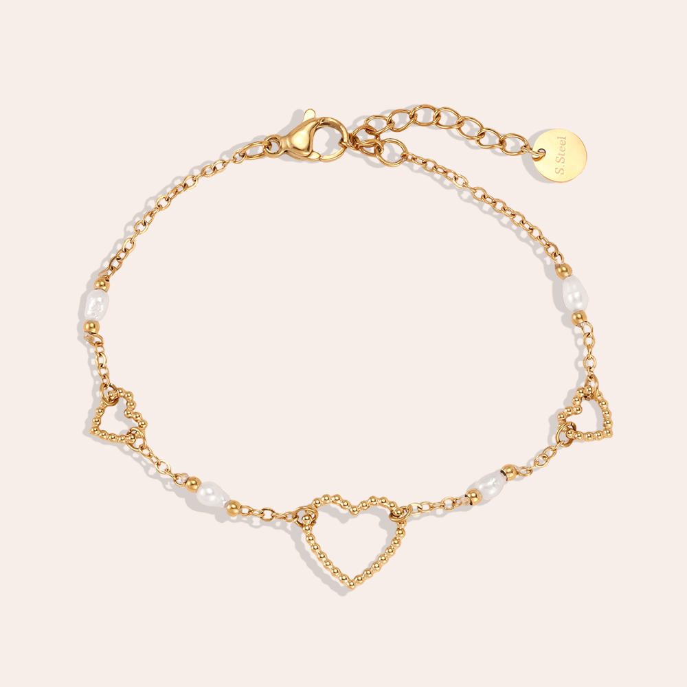 Stainless steel bracelet, 17 cm, with a pearl and a heart