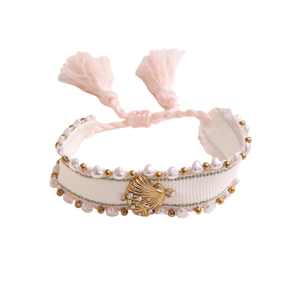 Shell on a polyester bag Stainless steel bracelet