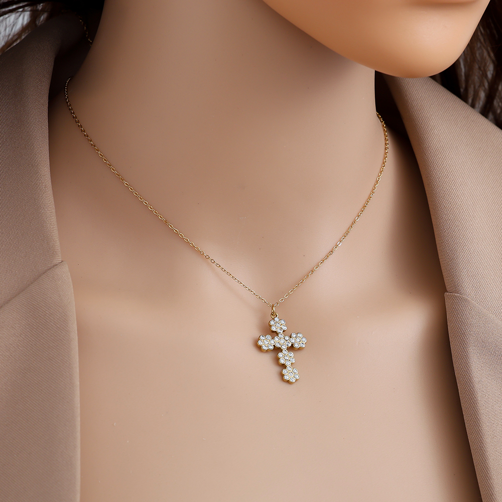 39cm Diamond Nice Cross stainless steel necklace      