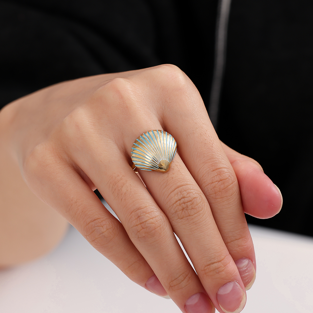 light blue shell stainless steel ring    