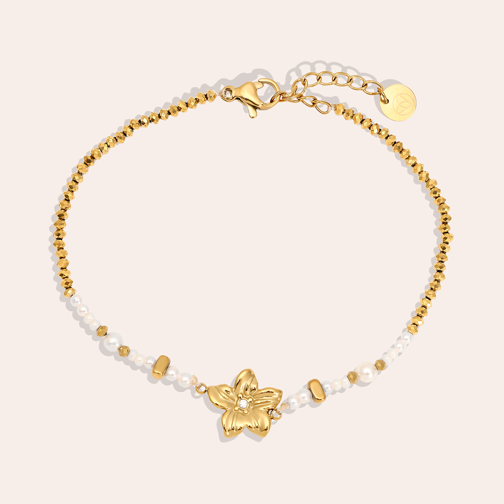 17cm Nice Flower And Pearl stainless steel bracelet     