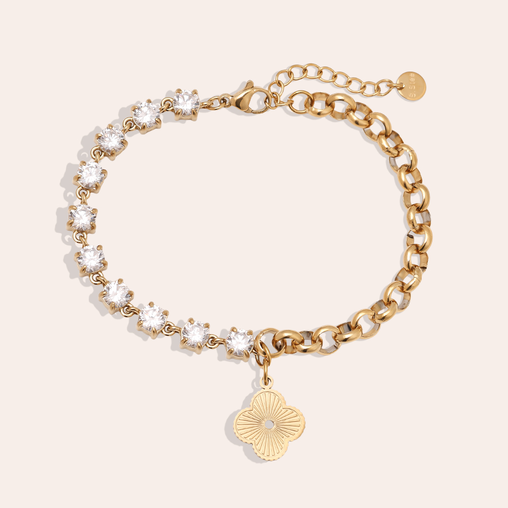 16cm Half Diamond Chain With Lucky Flower Stainless Steel Bracelet     