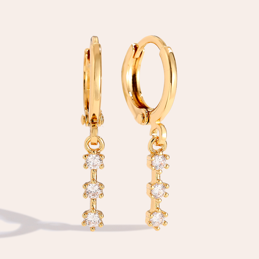 2.5cm Three Diamonds Gold-plated Earrings   