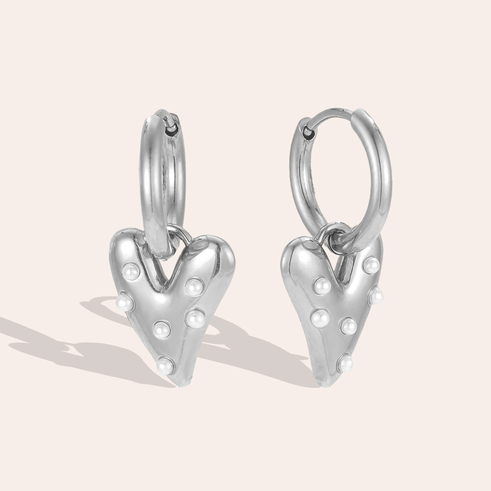 20mm polka dots beads heart stainless steel earrings 