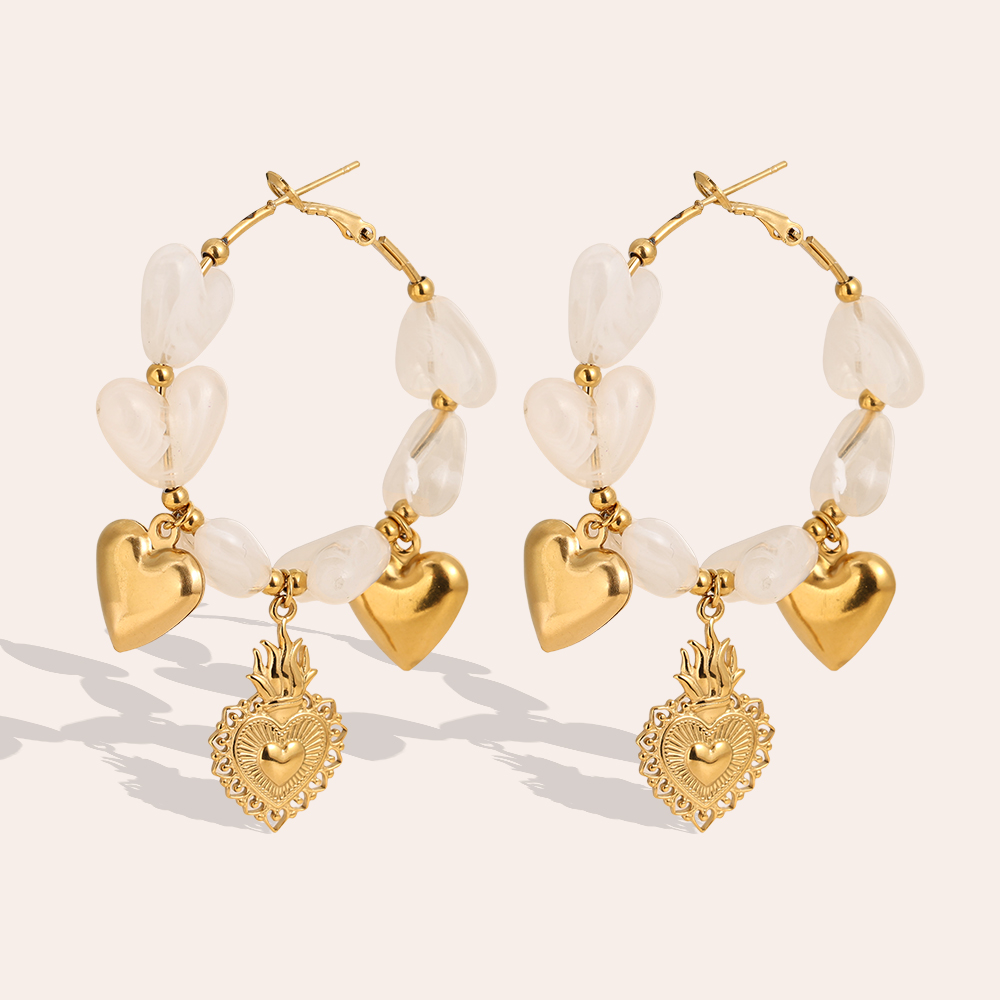 65mm Acrylic Hearts Hoop Stainless Steel Earrings    
