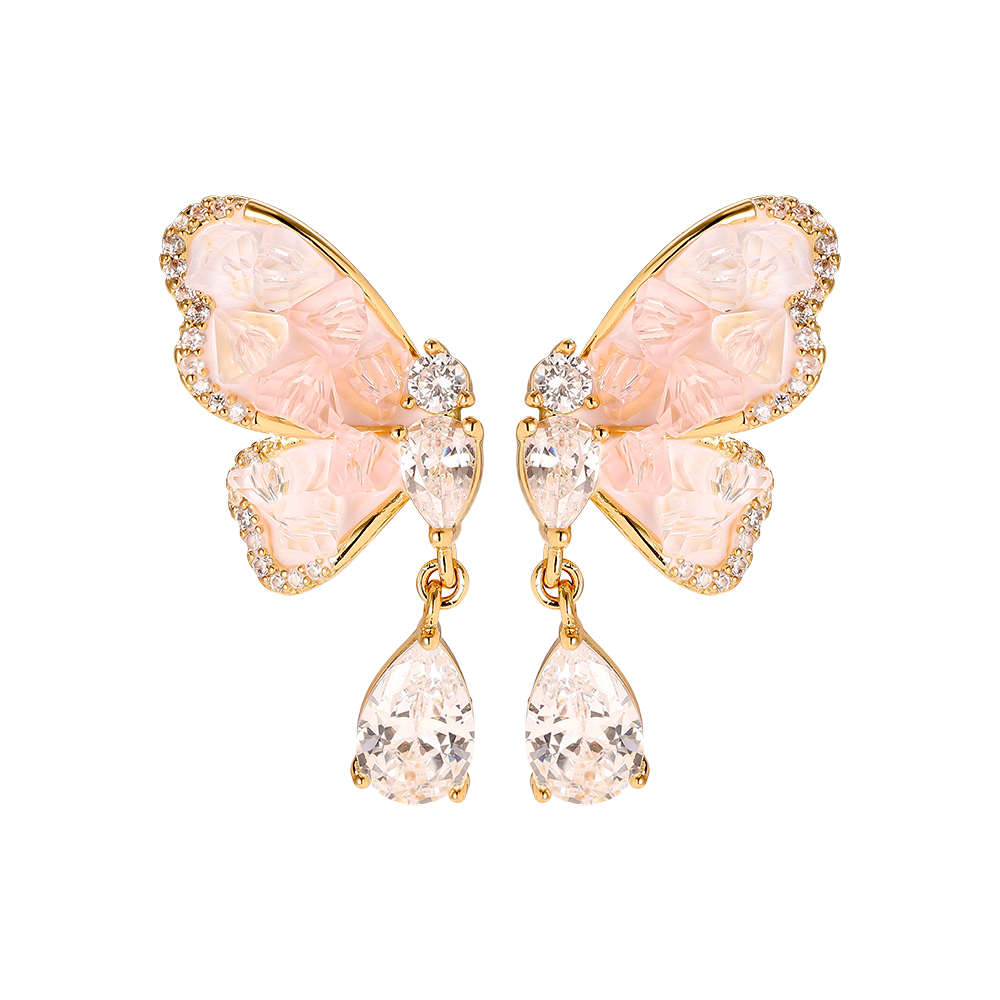 3.5cm Beautiful zirconia butterfly gold-plated earrings  