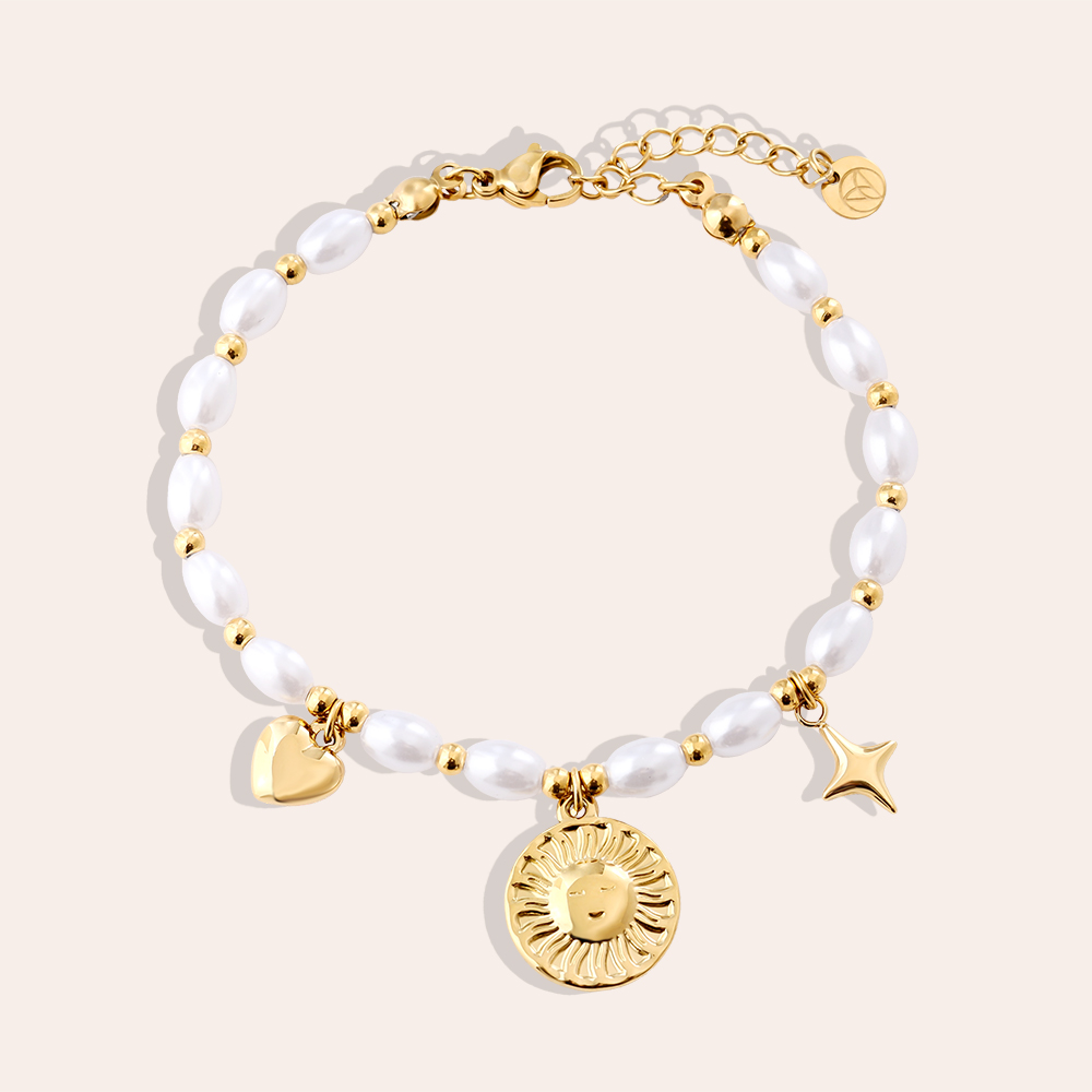 Stainless steel bracelet 17cm Pearl Chain With Charms
