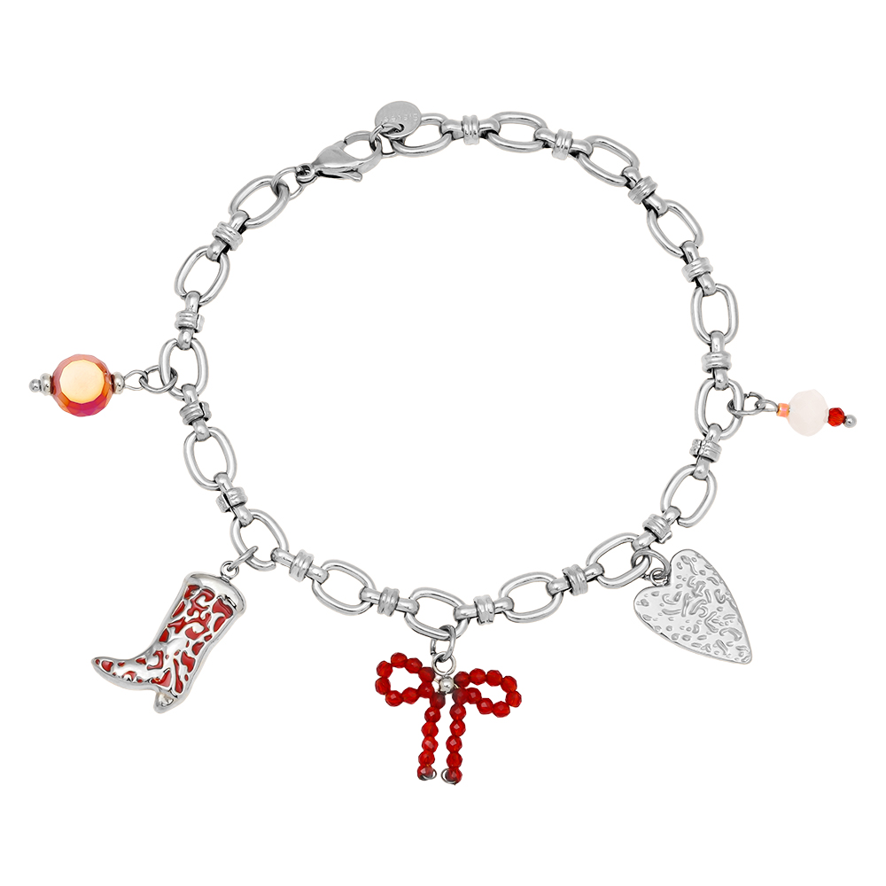 Stainless steel bracelet 17cm Red Charms