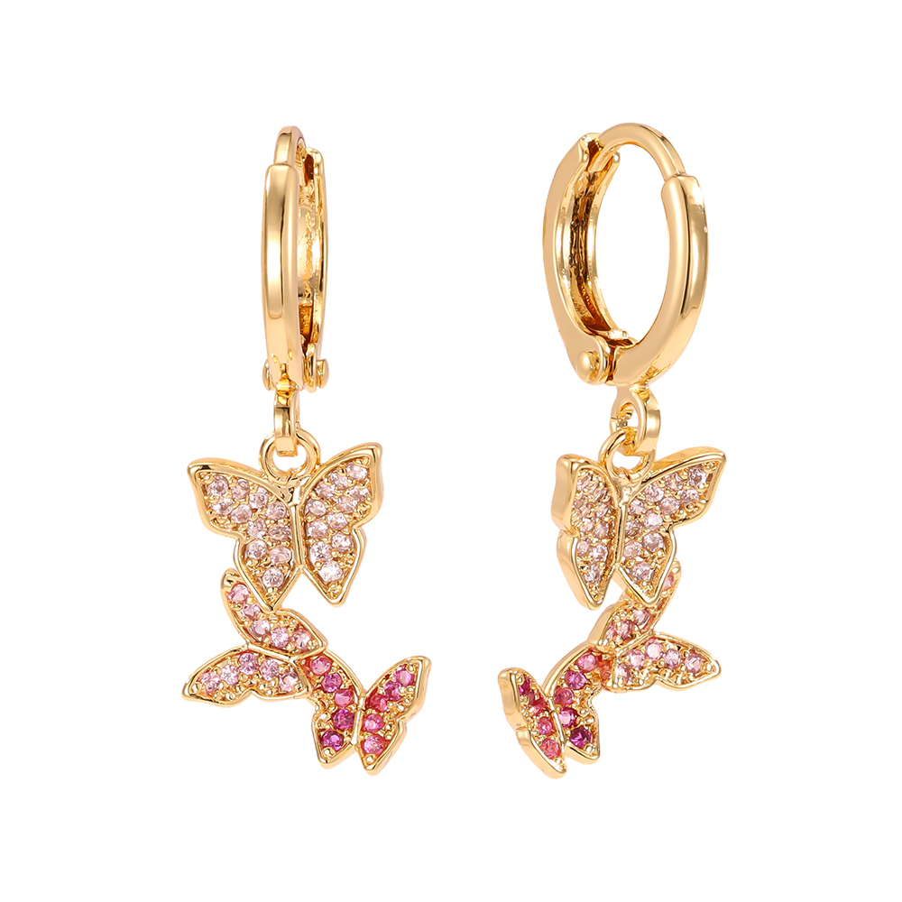 29mm three zirconia butterflies gold-plated earrings      