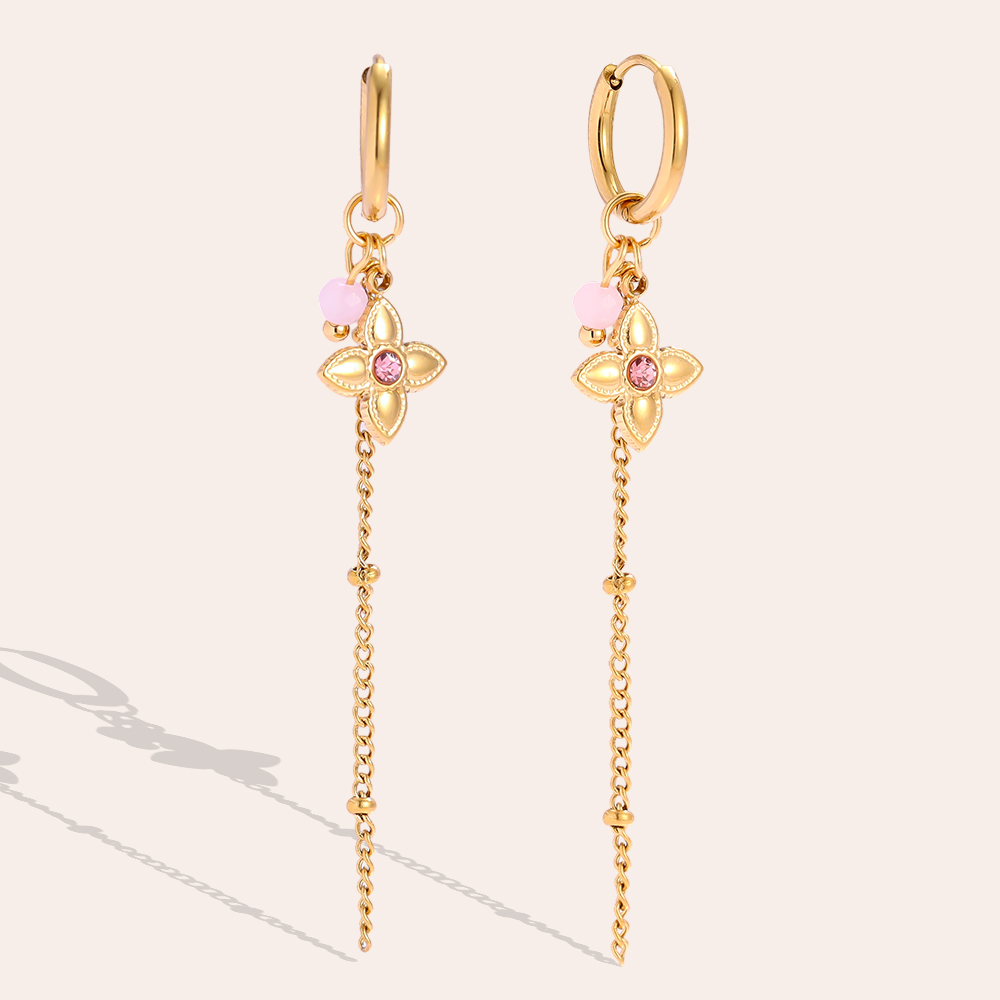 Stainless steel earrings, 60×10 mm, flower with chain 