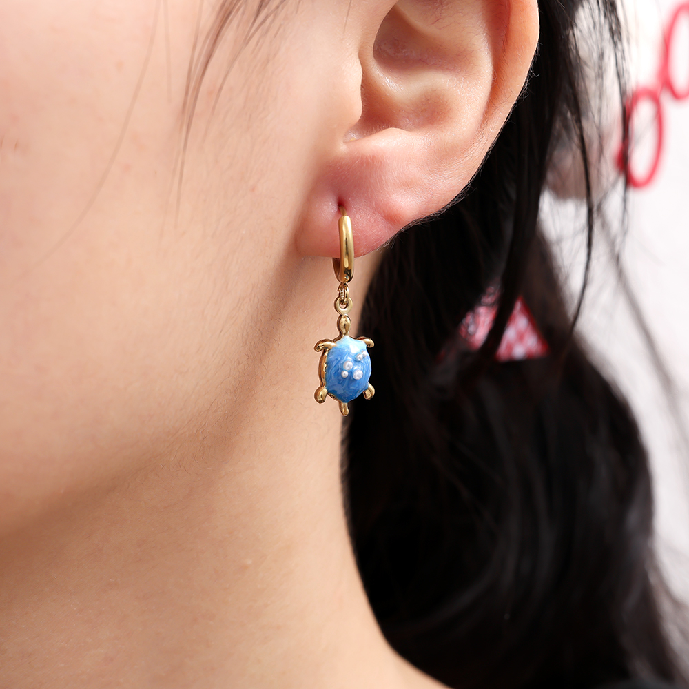 1*3cm blue sea turtle stainless steel earrings   