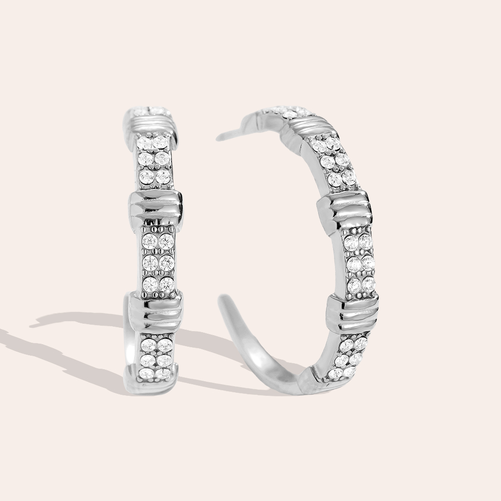 2cm Little Brikes Diamond Half Hoop Stainless Steel Earrings   