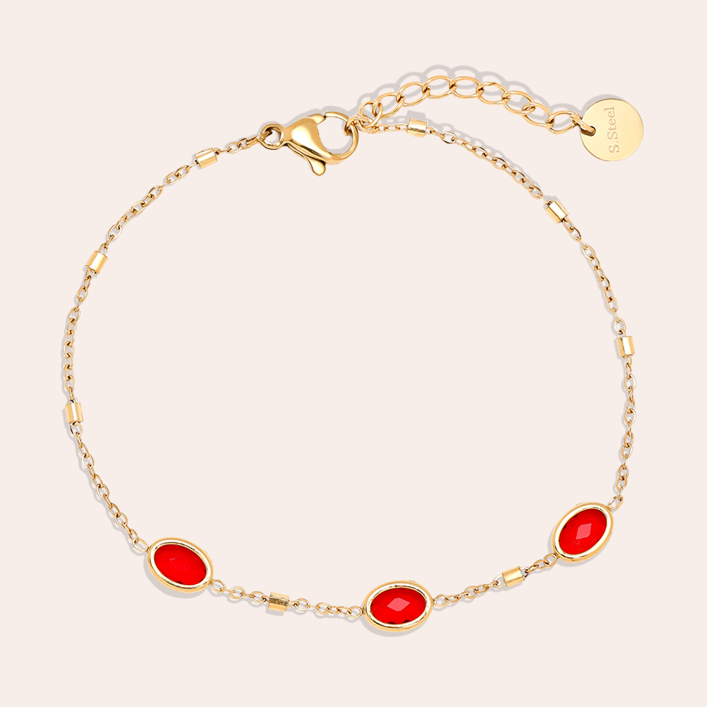 17cm Small Oval Glass Stainless Steel Bracelet   