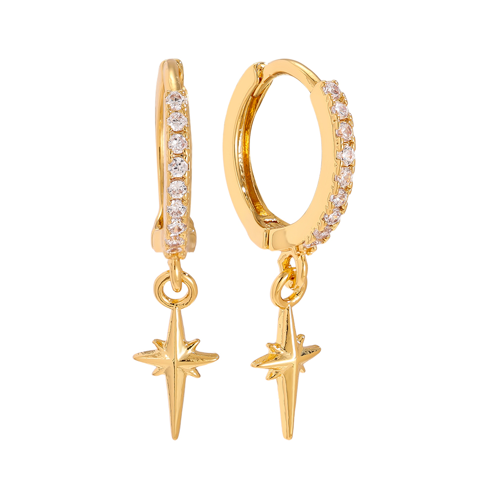 2.5cm Sharp Star Diamond Hoop Gold Plated Earrings    