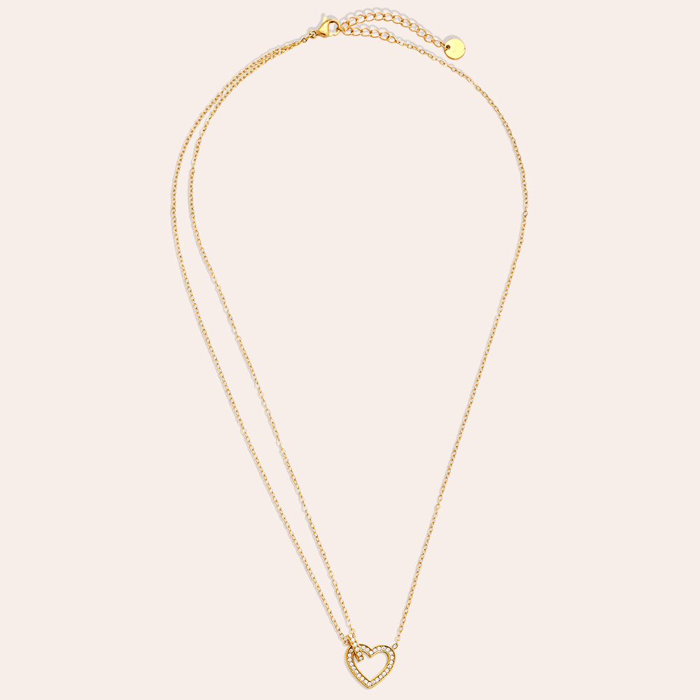 40cm zirconia heart stainless steel necklace    