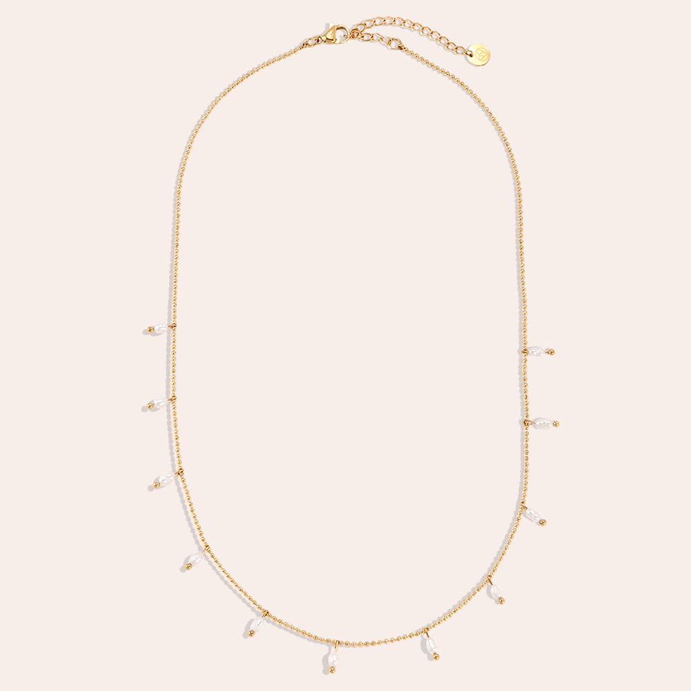Stainless steel necklace, 42cm, with lots of small beads