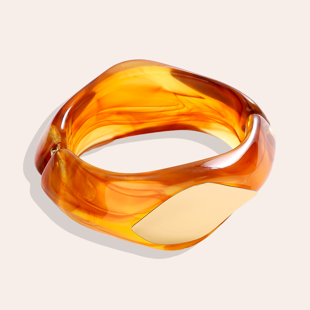 Irregular Chunky Resin Stainless Steel Bangle 