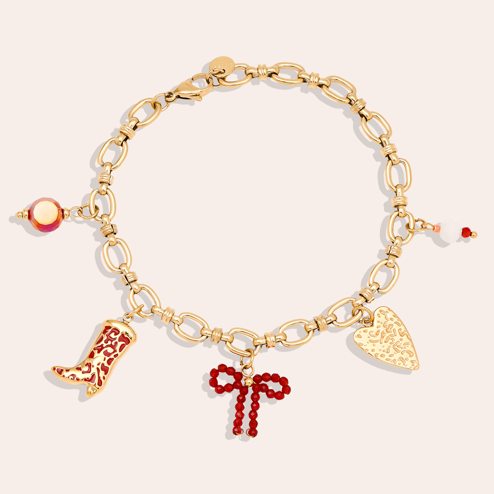 Stainless steel bracelet 17cm Red Charms