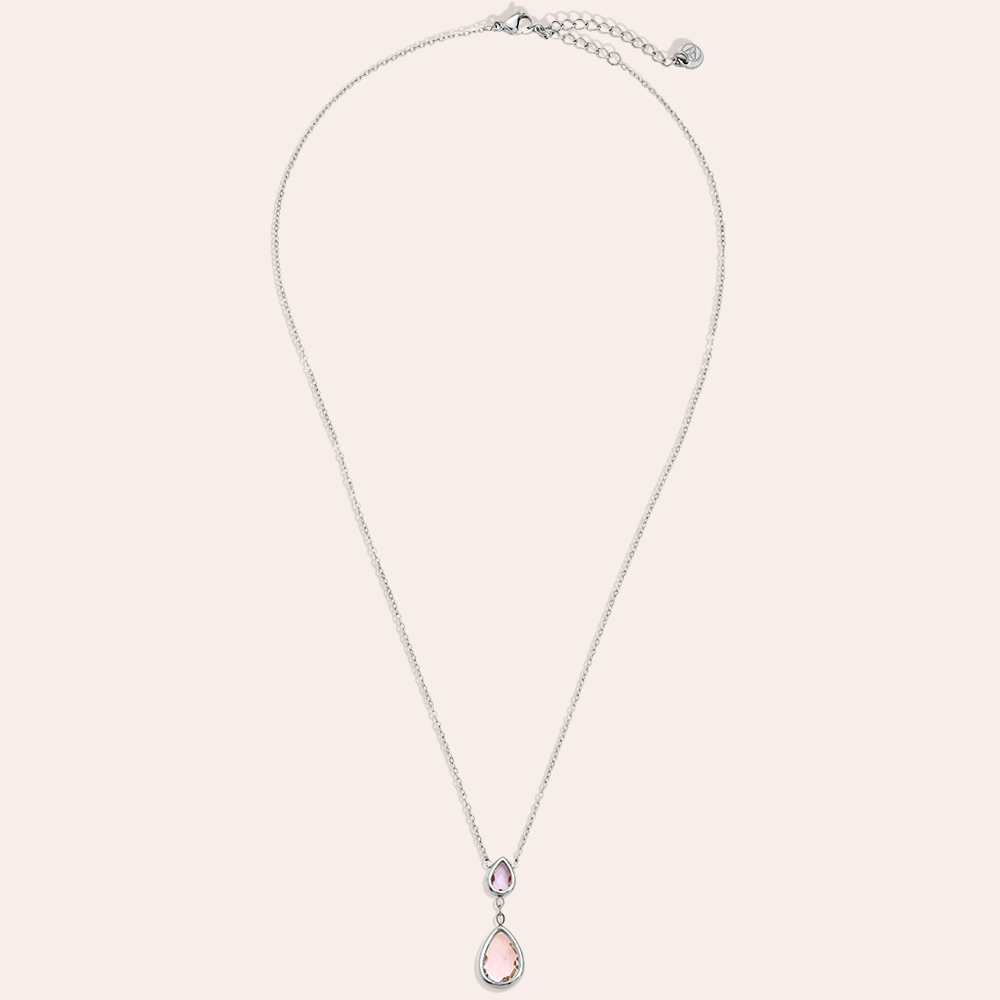 40cm Pink And Blue Diamond Stainless Steel Necklace  